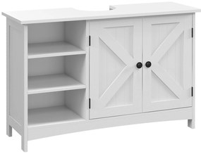 kleankin Móvel para Lavatório Pousar de Madeira com 1 Armário 3 Prateleiras Abertas e Prateleira Ajustável 90x30x60 cm Branco | Aosom Portugal