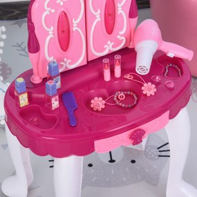 HOMCOM Conjunto de penteadeira para crianças acima de 3 anos penteadeira com banquinho música e iluminação espelho cosmeticos secador de cabelo esmaltes 45 x 30,5 x 72 cm