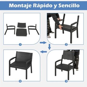 Conjunto de móveis de jardim de 3 peças com 2 cadeiras de rattan e mesa auxiliar de rattan PP preto