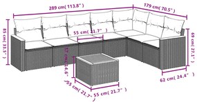 8 pcs conj. sofás jardim c/ almofadões vime PE bege misturado