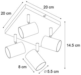 Plafon moderno branco 4-luzes ajustável quadrado - Jeana Moderno