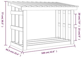 Suporte para lenha 108x64,5x77 cm pinho maciço cinzento