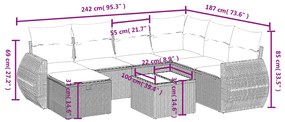 8 pcs conjunto de sofás p/ jardim com almofadões vime PE bege