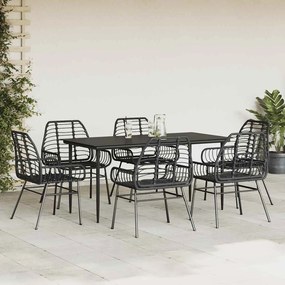 Conjunto de jantar jardim 7 peças vidro vime PE preto