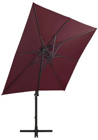 Guarda-sol de jardim com poste e luzes LED 250 cm bordô