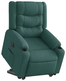 vidaXL Poltrona reclinável elevatória elétrica tecido verde-escuro