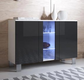 Aparador Moderno Milhazes – 120x82 cm – Branco e Preto com LED Azul e