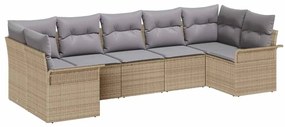 Conjunto de Sofá de Jardim com 7 Peças e Almofadas Bege em Rattan
