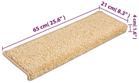 Tapete/carpete para degraus 15 pcs 65x21x4 cm castanho