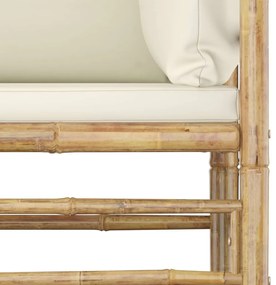 7 pcs conj. lounge p/ jardim em bambu c/ almofadões branco nata