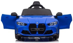 Carro elétrico Crianças BMW M4, 12V, música, banco de couro, pneus de borracha Azul