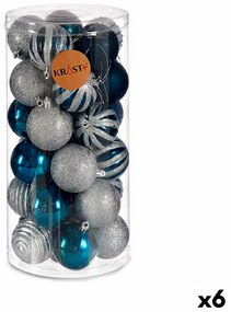 Conjunto de Bolas de Natal Prateado Azul Plástico (ø 6 cm) (6 Unidades)