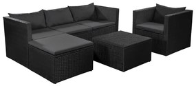 vidaXL 4 pcs conjunto lounge para jardim vime PE preto e cinzento