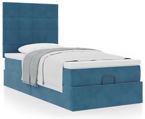 Estrutura cama otomana com colchões azul escuro 90x190cm veludo