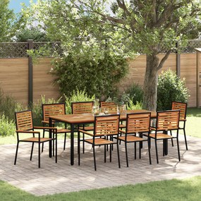 vidaXL Conjunto de Jantar de 9 Peças Jardim Rattan Poliéster Preto Acácia