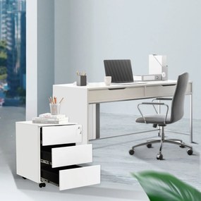 Bloco gavetas escritório 39 x 45 x 55 cm com rodas com 3 gavetas Branco