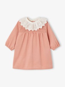 Agora -40%: Vestido aos favos, em veludo, gola bordada amovível, para bebé rosa