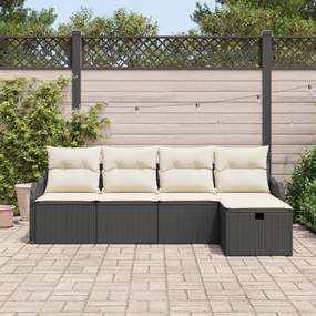 Conjunto de Sofá de Jardim com 5 Peças e Almofadas Preto Rattan Poliés