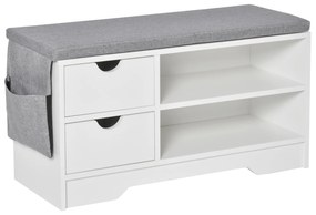 HOMCOM Banco Sapateira 2 Prateleiras Almofada Amovível 2 Gavetas para 4 Pares Sapatos 80,5x30,5x43,5 cm Branco Cinza | Aosom Portugal