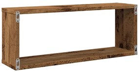 Prateleiras parede em cubo 2pcs deriv. de madeira madeira velha