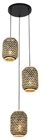 Candeeiro de suspensão oriental em bambu com preto 3 luzes - Yvonne