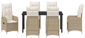 Conjunto de Jantar de Jardim 7 Peças com Almofadas Bege em Rattan Sint