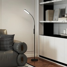 Candeeiro de pé para sala de estar com comando à distância, controlo tátil, temperatura de cor e luminosidade reguláveis, preto
