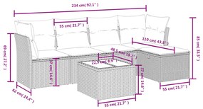 6 pcs conj. sofás jardim com almofadões vime PE cinzento-claro