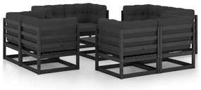 9 pcs conjunto lounge de jardim c/ almofadões pinho maciço