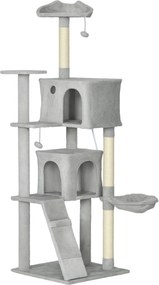 PawHut Arranhador para Gatos com Múltiplas Plataformas Cama 2 Cavernas Rede Escada Postes de Sisal 56x56x180 cm Cinza | Aosom Portugal