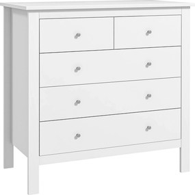 HOMCOM Cômoda de 5 gavetas, móvel de armazenamento, com puxadores, trilhos metálicos, em madeira, 79l x 39,5P x 80,5H cm, branco | Aosom Portugal