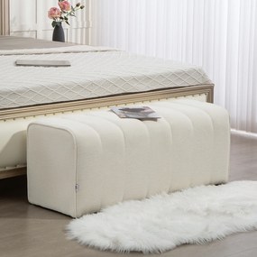 Banco de cabeceira, banco estofado, estilo moderno, otomano em tecido com aspeto de linho, 110 x 40 x 44 cm, creme