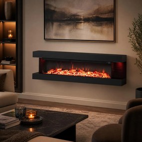 Lareira Elétrica de Parede com Vista de Três Lados, 152,4 x 20,6 x 41,8 cm, Controlo por Wi-Fi, Preto