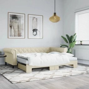 vidaXL Sofá-cama com gavetão e colchões 90x200 cm artificial creme