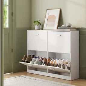 Armário para sapatos 24 x 105,5 x 82,7 cm com 4 portas e divisória ajustável em branco
