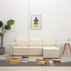 vidaXL Sofá-cama modular de 3 lugares couro artificial cor creme