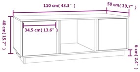 Mesa de centro 110x50x40cm madeira de pinho maciça castanho mel