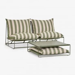 Conjunto De Jardim Com Sofá Modular De 2 Peças E Mesa Auxiliar Conversível Amaro Tapioca Beige - Verde Azeitona Profundo - Sklum