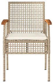 Conjunto de bistrô com almofadões 3 pcs vime PE e acácia bege