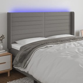 Cabeceira de cama c/ LED tecido 183x16x118/128 cm cinza-escuro