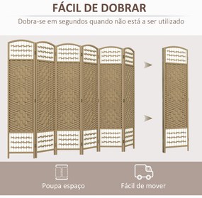 Biombo de 6 Painéis Separador de Ambientes 240x170 cm Divisor de Habitação Dobrável de Corda de Papel Madeira