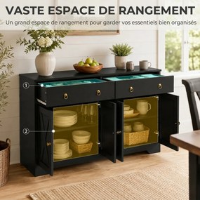 Aparador de Sala, 121 x 37 x 75 cm, Prateleiras Reguláveis em Altura, Preto