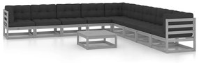 10pcs conjunto lounge de jardim + almofadões pinho maciço cinza