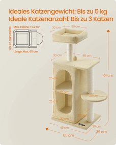 Árvore para gatos pequena com 2 cavernas e 1 plataforma bege