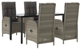 5 pcs conjunto jantar jardim c/ almofadões vime PE preto/cinza