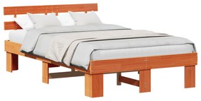 Estrado de Cama com Cabeceira Castanho Encerado 140x190 cm de Madeira