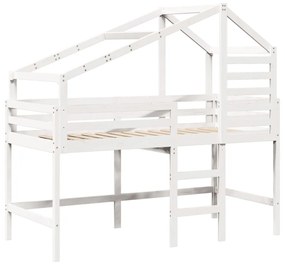 Cama alta c/ escada e telhado 90x200 cm pinho maciço branco