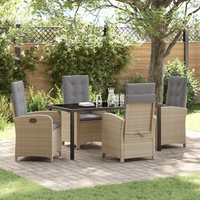 Conjunto de Jantar de Jardim com Almofadas em Rattan Sintético Bege