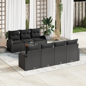 Conjunto de Sofá de Jardim vidaXL de 8 Peças com Almofadas Preto Polié