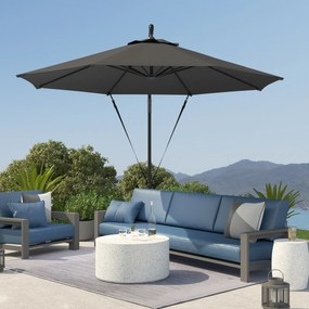 Chapéu de Sol Excêntrico Ø 290 cm Chapéu de Sol de Jardim com Base Cruzada Capa de Proteção e Corda de Vento Cinzento